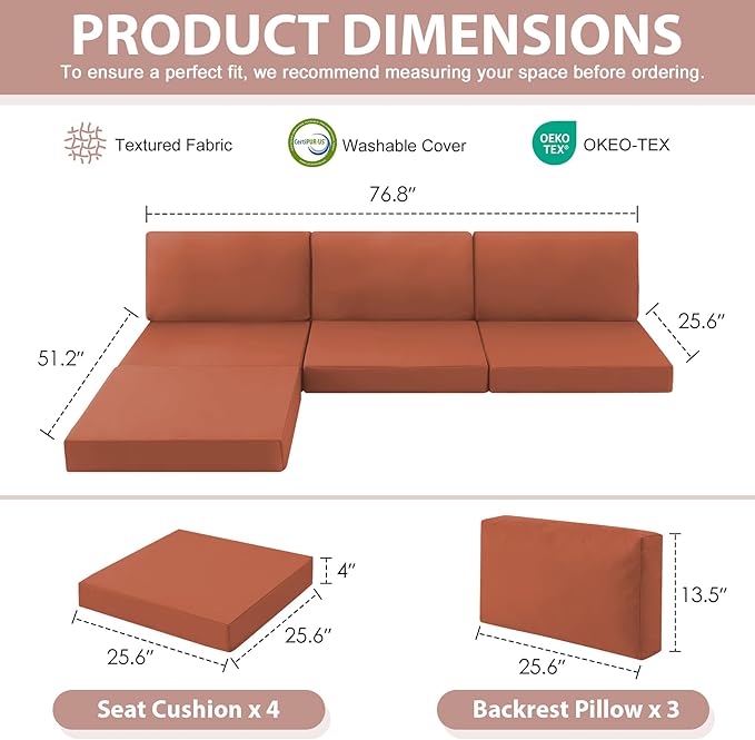 7-Piece Patio Furniture Cushions Set, Replacement Outdoor Cushions - Image 2