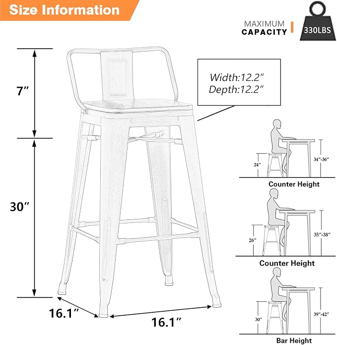 Yongchuang 30 inch Bar Stools Set of 4 Bar Height Metal Barstools - Image 3