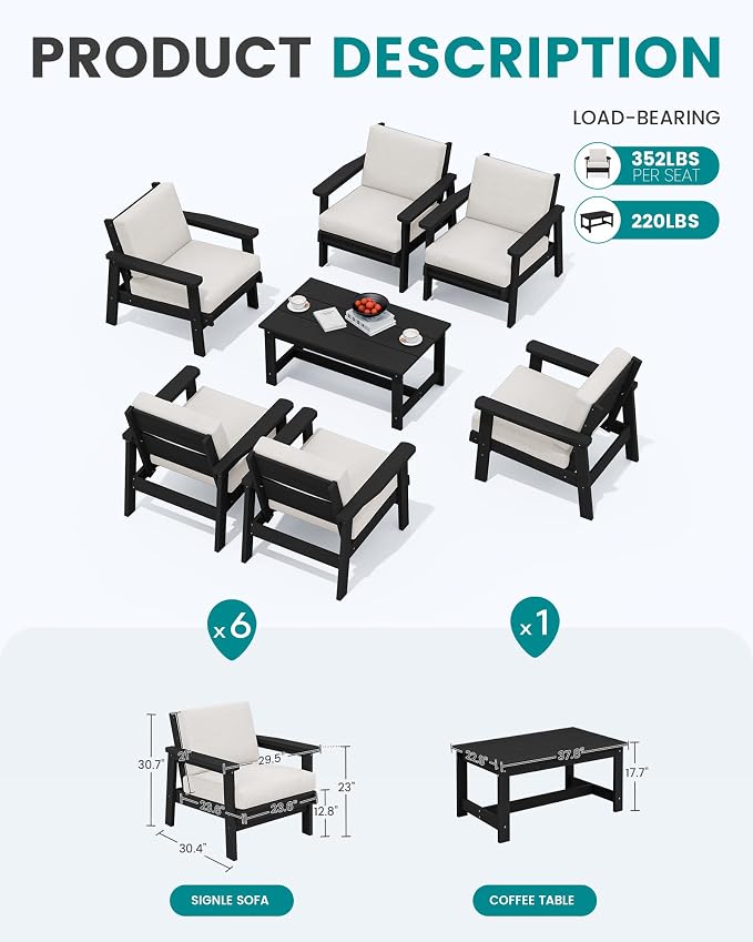 SERWALL Patio Conversation Sets, 7 Piece - Image 2