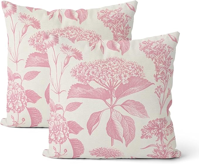 Pink Pillow Covers 20x20 Inch 2 Pcs Boho Vintage Floral Decor Throw Pillows by DAFENA
