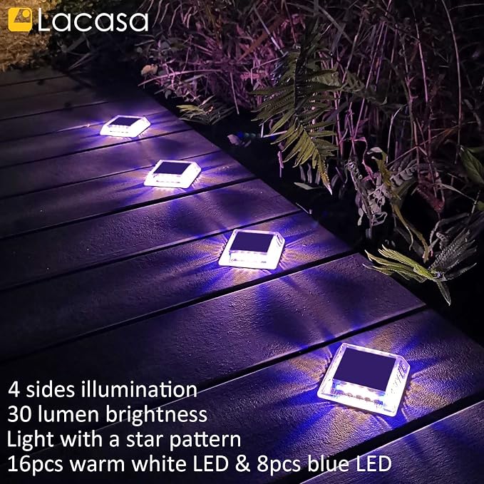 Lacasa Outdoor Solar Light, 4 Pack 30LM IP68 Waterproof Solar Garden Light Auto - Image 5