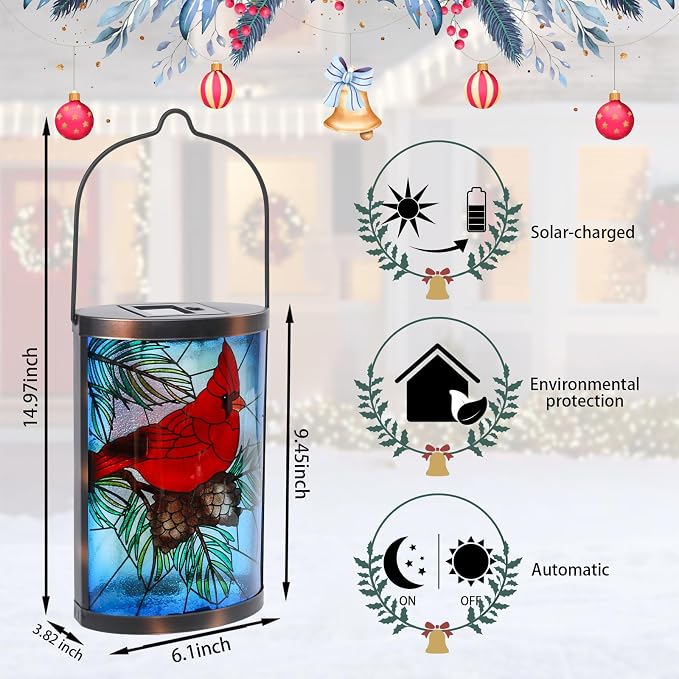 MUMTOP Hanging Solar Lanterns Outdoor Waterproof, Christmas Lantern Cardinal - Image 4