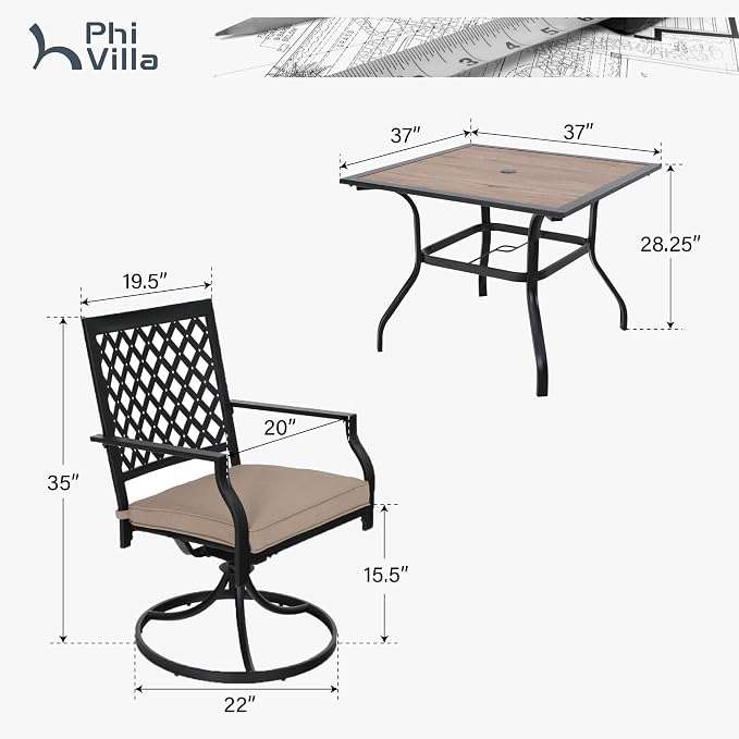 PHI VILLA 5 Pieces Outdoor Dining Set - Image 9