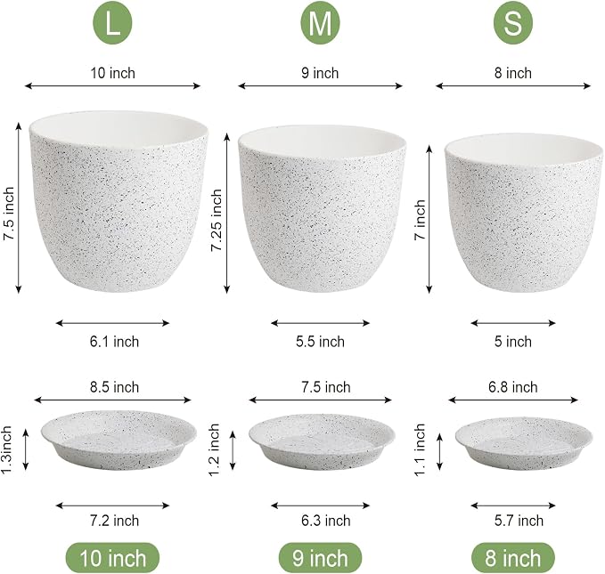 10/9/8 inch Medium Plant Pots, Flower Pots - Image 3