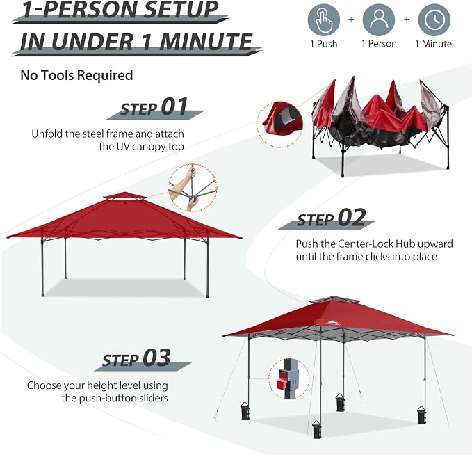 EAGLE PEAK 13x13 Straight Leg Pop Up Canopy Tent Instant Outdoor Canopy Easy - Image 2