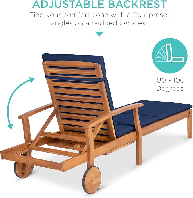 Best Choice Products 79x26in Acacia Wood Chaise Lounge Chair Recliner, Outdoor - Image 6