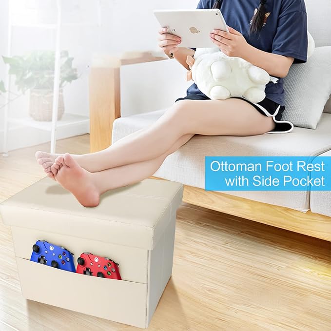 AmasSmile Storage Ottoman Folding Foot Rest Stool - Image 7