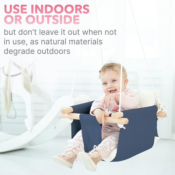 CaTeam - Canvas Baby Swing, Wooden Hanging Swing Seat Chair - Image 8