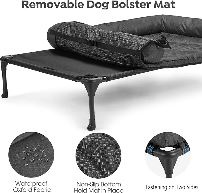 Veehoo Cooling Elevated Dog Bed Add Removable Waterproof Bolster Cushion Mat - Image 4