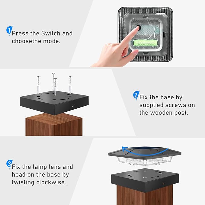 Peasur 4x4 Solar Post Cap Lights Outdoor 12 Packs, 3 Lighting Modes LED Post - Image 6
