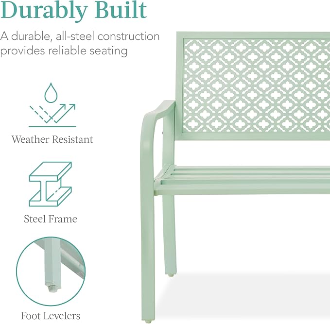 Best Choice Products Outdoor Bench 2-Person Metal Steel Benches Furniture - Image 3