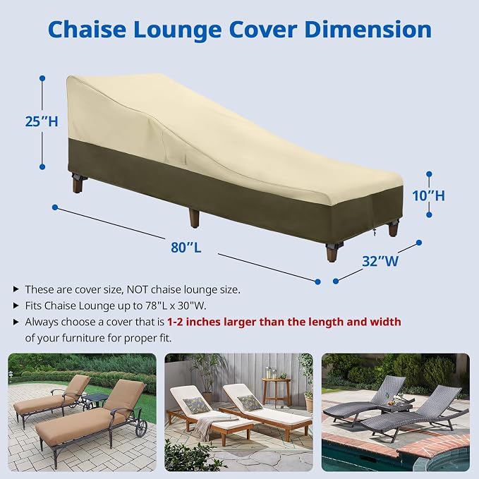SunPatio Chaise Lounge Cover Outdoor Waterproof, Heavy Duty 2 Pack Patio Lounge - Image 2
