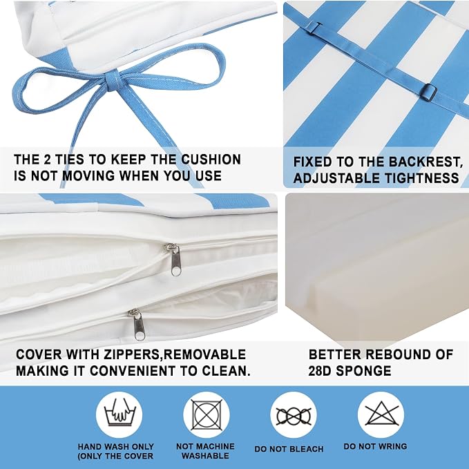 Only choice 2 Pieces Set Outdoor Lounge Chair Cushions Patio Chaise Lounge - Image 5