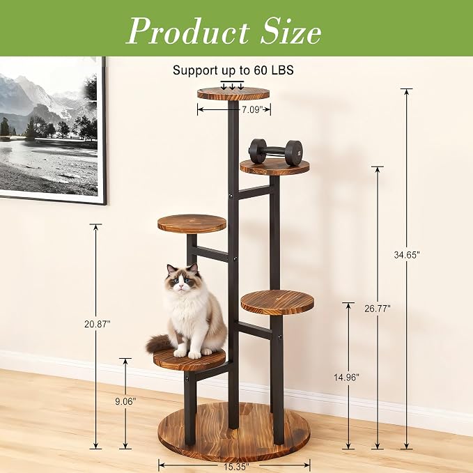 VECELO 5 Tier Plant Stand Indoor Outdoor, Tall Metal Wood Flower Shelf - Image 3