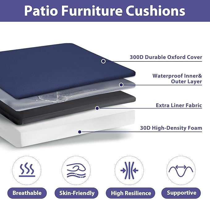Outdoor Chair Cushions Set of 4 -Waterproof Outdoor Seat Cushions - Image 2