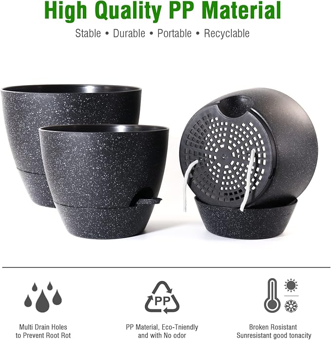Large Self Watering Pots, 12/10/9 Plastic Planters - Image 5