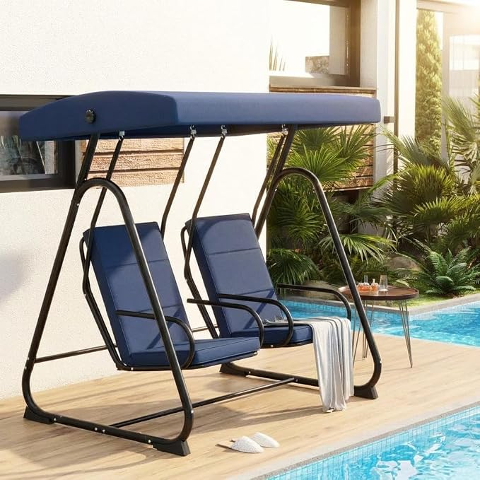 2 Person Porch Swing Chair, Heavy Duty Outdoor Patio Swing Glider by GarveeLife