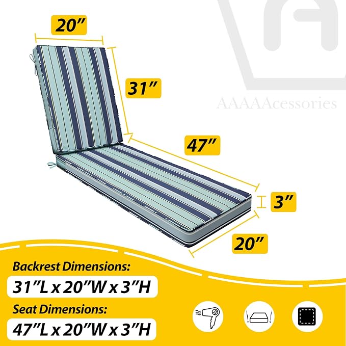 AAAAAcessories Outdoor Chaise Lounge Cushions, Fade-Resistant, Waterproof Patio - Image 5