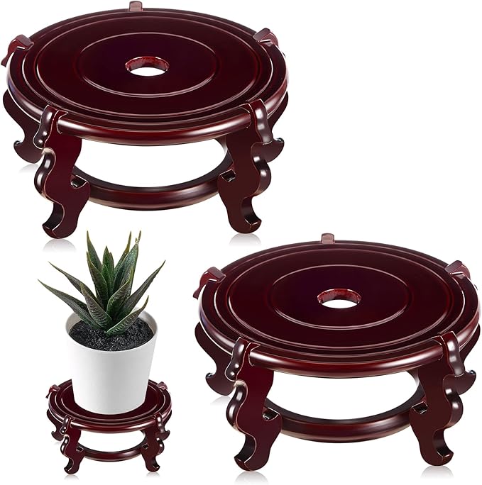Geetery 2 Pcs 4 to 12 in Wooden Plant Stands Indoor Chinese Oriental Plant Stand by Geetery