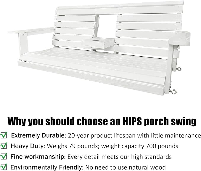 Poly Lumber 3-Seat Porch Swing, HIPS 5-Feet Bench Swing - Image 3