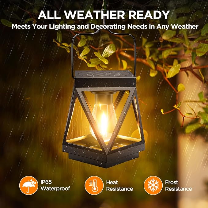 KOOPER 4 Pack Solar Lanterns Outdoor Waterproof, Upgraded Black Metal Hanging - Image 2