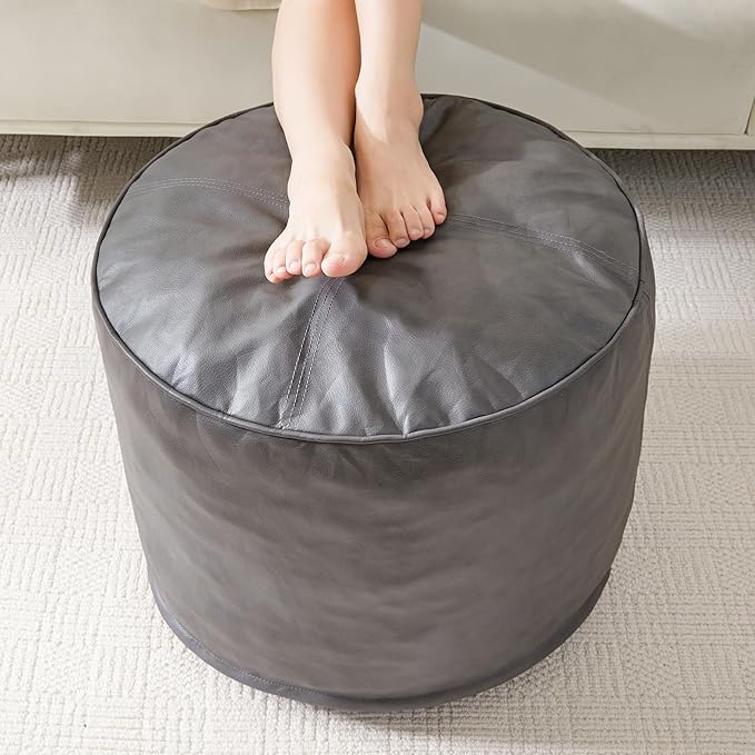 HIGOGOGO Round Stuffed Pouf Ottoman, Pu Leather Poufs by HIGOGOGO