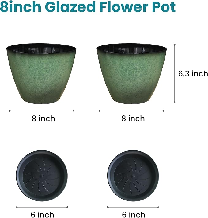 2 Pack Plant Pots for Indoor Outdoor Plants, 8 inch Plastic Flower Pots - Image 2