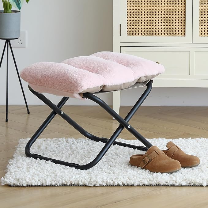 LITA Folding Footrest Stool, Portable Ottoman Foot Rest, Upholstered Small - Image 9