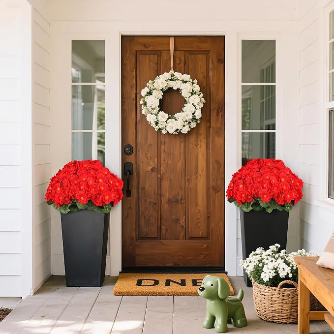 Artificial Flowers for Outdoors, 6 Bundles Realistic Silk Fake Red Geraniums - Image 4