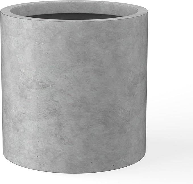 Kante 9.8" Dia Round Concrete Planter, Modern Style Large Cylindrical Plant Pot by Kante