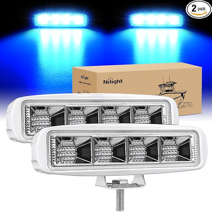 Nilight Marine LED Pods Navigation Lights 2PCS 72W Blue Beam Flood Beam Ponton by Nilight