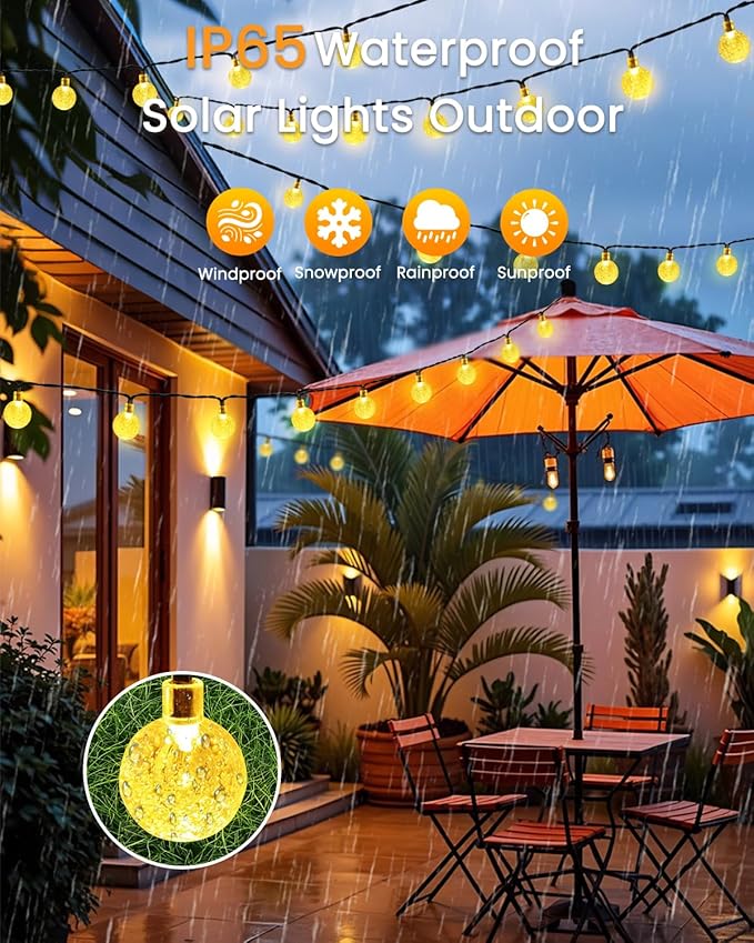 2-Pack 64FT 100 LED Crystal Globe Solar String Lights Outdoor, Waterproof Solar - Image 4