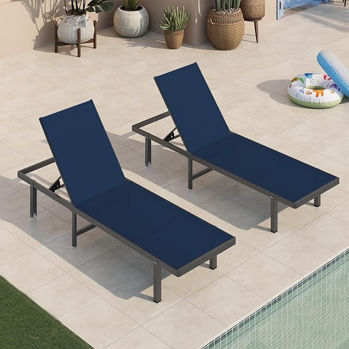 Aluminum Outdoor Lounge Chairs Set of 2, Pool Lounge Chairs by Oasbira