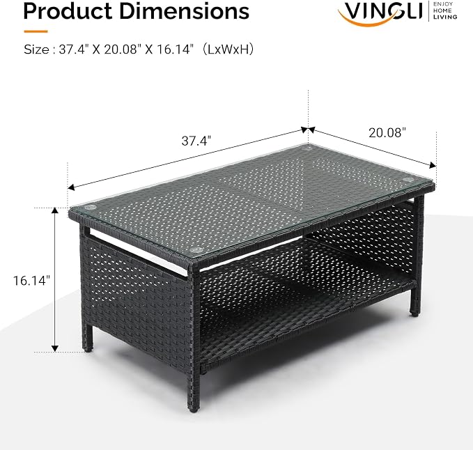VINGLI Outdoor Wicker CoffeeTable Patio Coffee Tables - Image 3