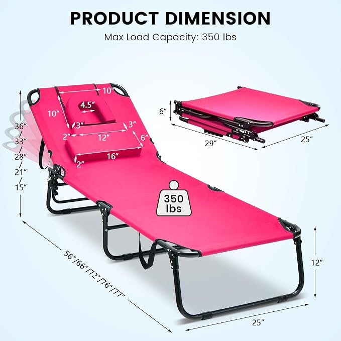 GYMAX Tanning Chair, 350lbs Beach Lounge Chair - Image 3