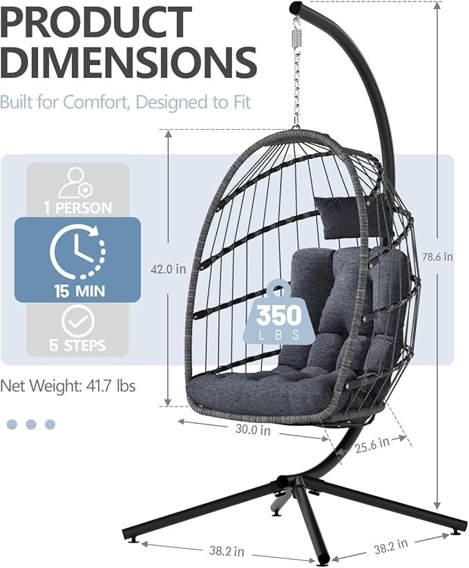 SWITTE Egg Chair Outdoor with Stand, Indoor Wicker Hanging Egg Swing Chair with - Image 3