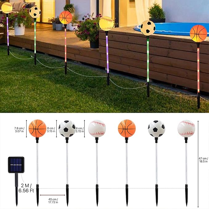 Solar Lights Outdoor, Baseball Soccer Basketball Theme LED Stake Light - Image 3