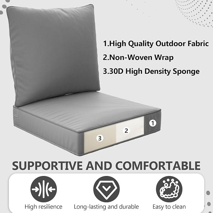 24" x 24" x 6" Outdoor Deep Seat Cushions Set - Image 5