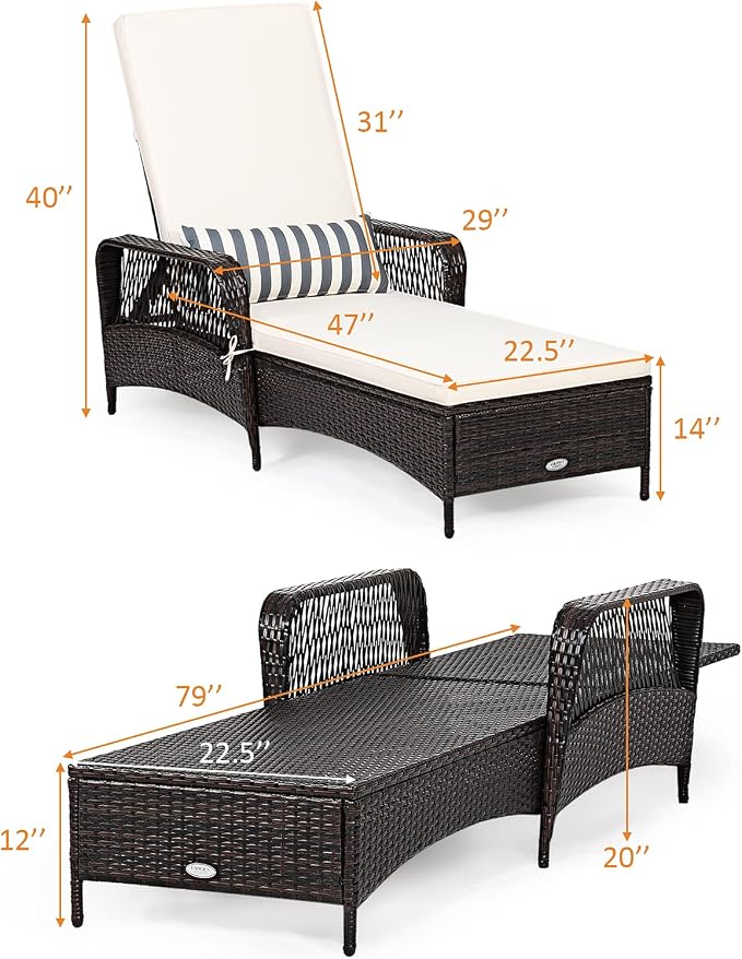 COSTWAY PE Rattan Chaise Lounge Chair, 6 Gear Adjustable Recliner - Image 3
