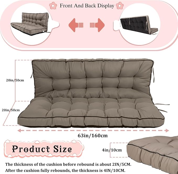 2-3 Seat Swing Replacement Cushion, Outdoor Bench Cushions - Image 5