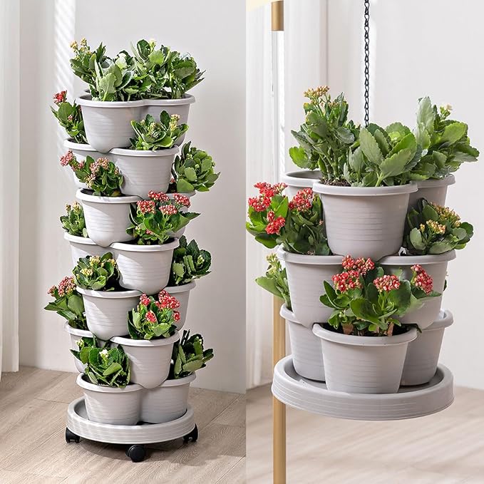 Vertical Strawberry Planter 3 Tier Hanging Vertical Gardening Stackable Planter - Image 7