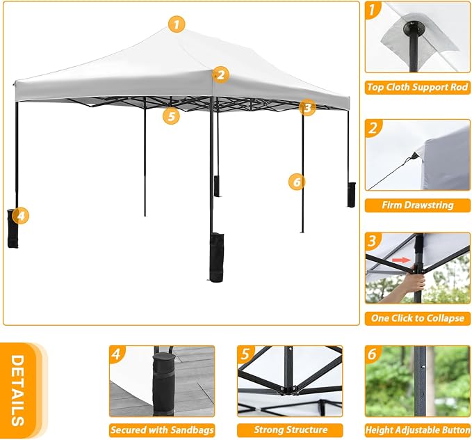 10x20fT Pop-Up Canopy Tent – Adjustable Height Outdoor Gazebo, Quick Setup - Image 5