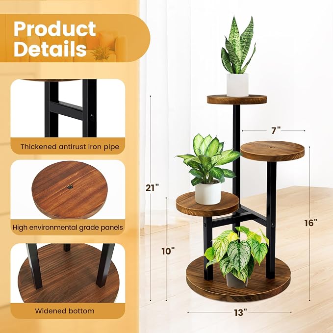 GEEBOBO 3 Tier Plant Stand Indoor, Metal Wood Plant Stands - Image 3