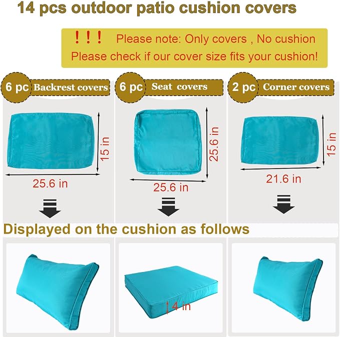 14 Piece Outdoor Patio Cushion Cover Replacement, Waterproof Patio Cushion - Image 2