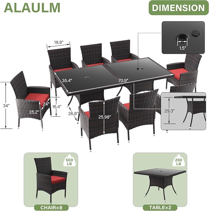 ALAULM 10 Piece Patio Dining Set All-Weather Wicker Outdoor Dining Table and - Image 5