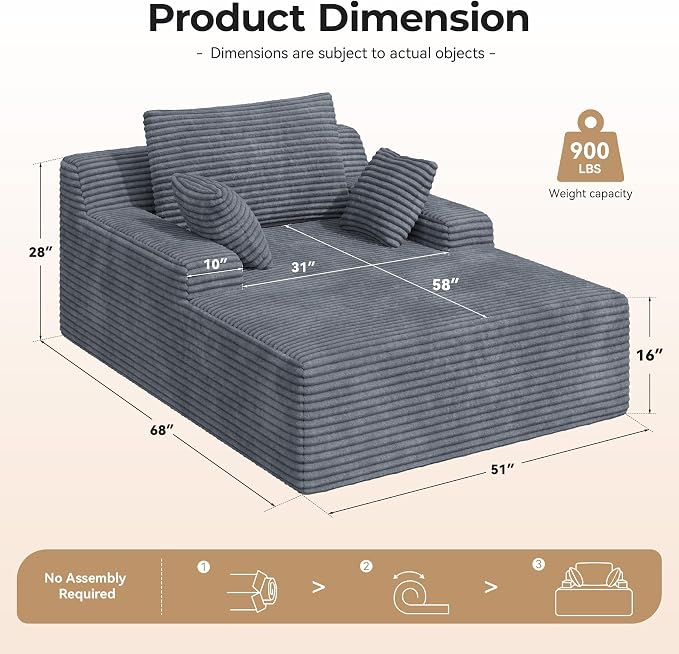 51'' Oversized Chaise Lounge Chair Indoor, Non-Assembly Deep Seat Sofa Bed - Image 2