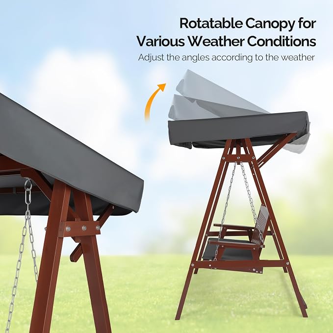 VINGLI Porch Swing with Stand, Wooden Swing & Stand with Canopy, Hanging Swing - Image 3