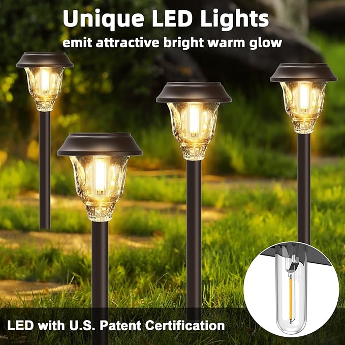 Solar Lights Outdoor Waterproof, Glass Metal Solar Pathway Lights, 6 Pack - Image 3