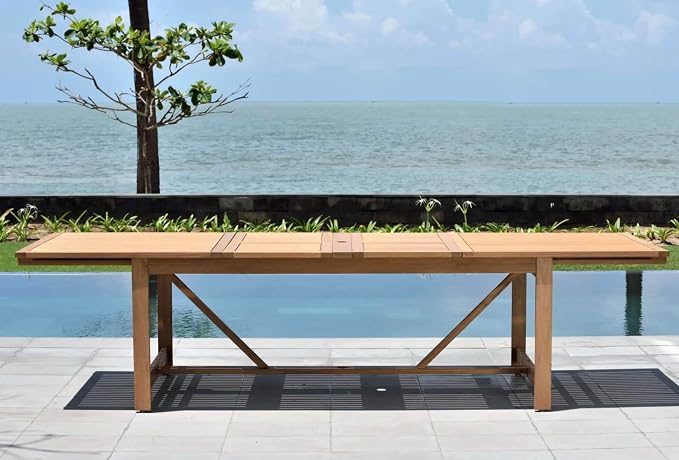 Amazonia Berlin Patio Extendable Table | Teak Finish | Durable and Ideal by Affordableluxury