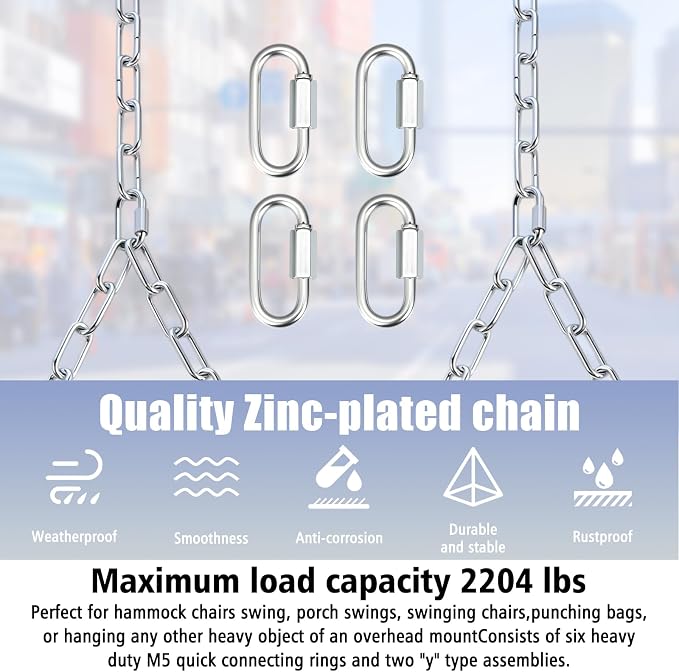 Heavy Duty Porch Swing Hanging Chain Kit 1500 Lbs Capacity, 6 Quick Links & 2 - Image 4